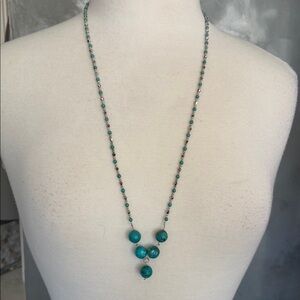 Artisan 32” Silver, Chrysocolla Stone Necklace with Turquoise beads